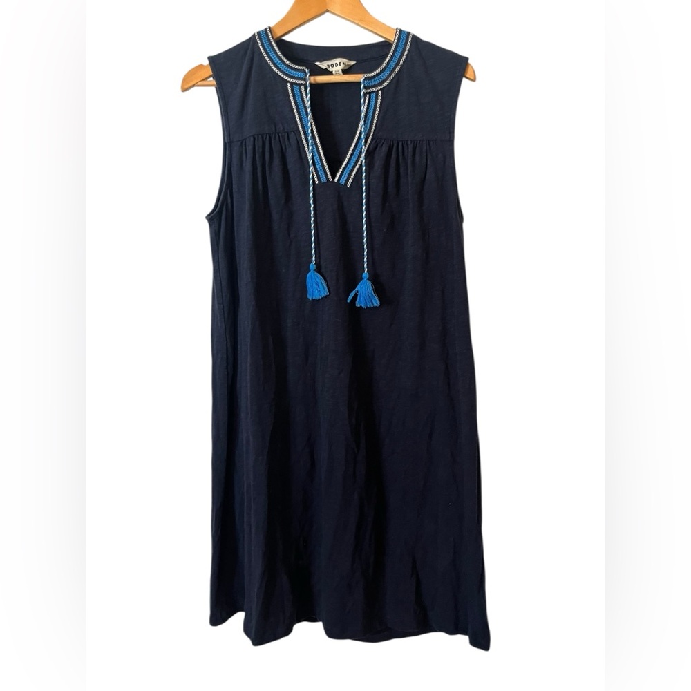 Boden Nadine Notch Navy Blue‎ Cotton Sleeveless V-Neck Dress Size 10